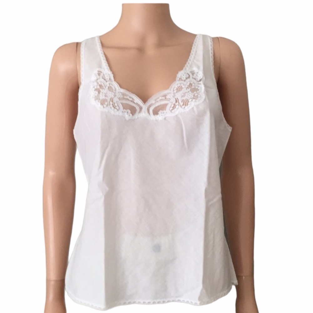 Vintage 60’s Wonder Maid white cotton poly camisole lace detailing